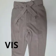 VIS リボン付きハイウエストベージュパンツ