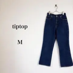 tiptop（M）セミフレアデニムパンツ　ネイビー　ハイウエスト　カットオフのサムネイル