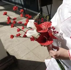 ブーケ　造花　和装　赤白