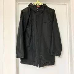 防風フード付きミドルコート 無地ブラック 黒 S ミリタリー風 スタンドカラー