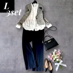 L3点 入学式ママスーツ ツイード×紺パンツ 体型カバー コムサ 通勤可