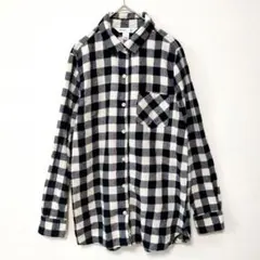 オールドネイビー シャツ 長袖 チェック S-M 黒白 コットン