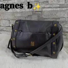 美品✨アニエスベー レザー ショルダーバッグ ロゴ金具 スタッズ ブラック