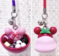 新品☆ Disney ミニー　クリームあんみつ　苺大福　ストラップ　２点p