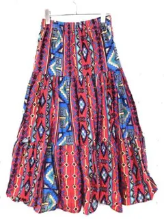 カントリー ウエスタン USA製 古着 ネイティブ 幾何学 フレアロングスカート