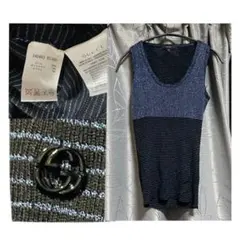 美品 GUCCI グッチ ラメニット ノースリーブ GGロゴ金具 ウール混 M