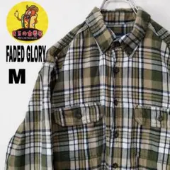 usa古着 FADEDGLORY ネルシャツ　M モスグリーンホワイト　チェックのサムネイル
