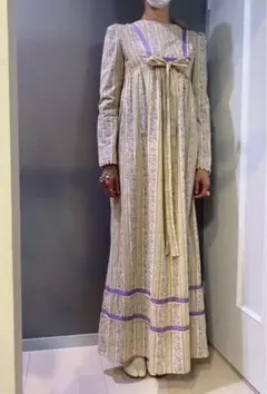 古着 アンティーク ビンテージ 70s 長袖 花柄 総柄 リボン ワンピース