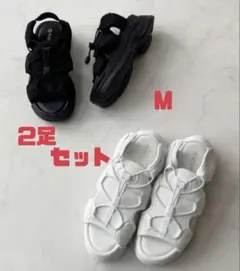 Scramble軽量厚底スポーツサンダルドローストリング ブラック/ホワイトMのサムネイル