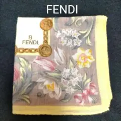 FENDI 大判ハンカチ スカーフ 花柄 黄色系