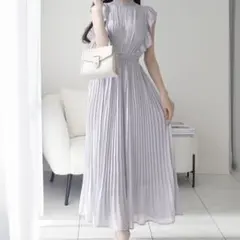 mily bilet プリーツ加エシアーフリルワンピース ブルー 青