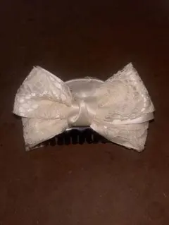 アイボリー リボン ヘアクリップ