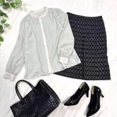 コーデ売り バイカラーブラウス スカート M 2点 セット オフィス 仕事 上品