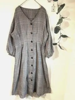 Radarista★ カットソー ワンピース チェック M 羽織り バルーン袖