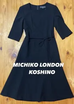 【ミチコロンドンコシノ】ブラックフォーマル東京ソワール七分袖ワンピーススーツ