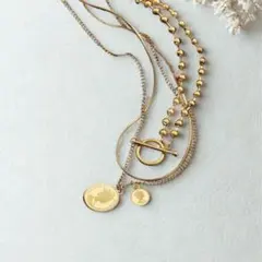 2連ネックレス コイン マンテル チョーカー 重ね付け 韓国風 レディース