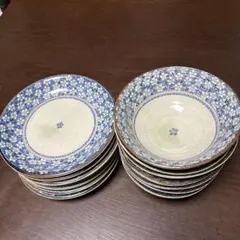 青い花柄の陶器　平皿&小鉢　7セット