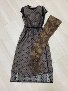 kaene ドット柄シースルー チュール パーティードレス ショール付きのサムネイル