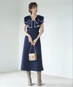 SNIDEL フリルカラーノースリーブワンピース