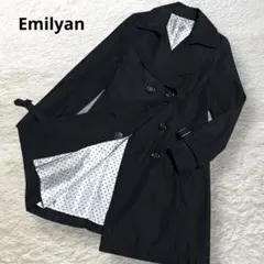 Emilyan ロング トレンチコート ダブルブレスト ブラック M 裏地ドット
