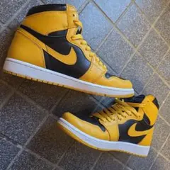 最安 Nike Air Jordan 1 黒/黄 ハイカットスニーカー