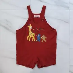 ミキハウス ロンパース サロペット オーバーオール キリン くま 刺繍 80 赤