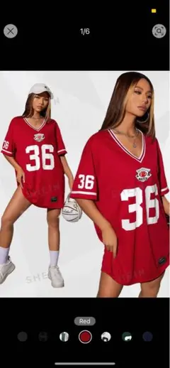 SHEIN 赤 Vネック シャツ 36