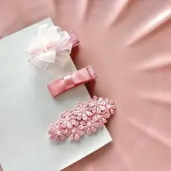 春夏✿ ヘアクリップ ヘアピン ベビー キッズ 出産祝い プレゼント　花　ピンク