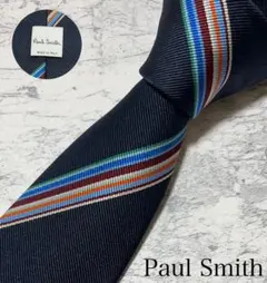 極美品 Paul Smith ネクタイ マルチストライプ ネイビー