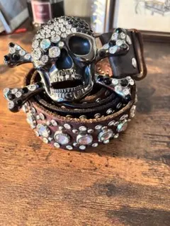 スカル　スタッズベルト　ブラウン　y2k 平成ファッション ナードファッション