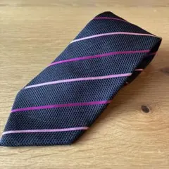 Paul Smith ネクタイ シルク100% 黒×ピンク ストライプ