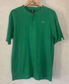adidas ヘンリーネック 半袖 Tシャツ グリーン L