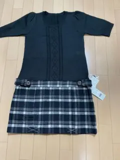 BELLEMAISON 黒 ニットトップス チェック柄スカート ワンピース