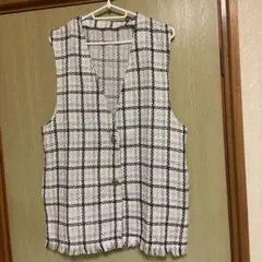 チェック柄ツイード風ノースリーブベスト Mサイズ