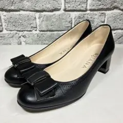 【美品】DIANA パンプス レザー チャンキーヒール ラウンドトゥ 22.0