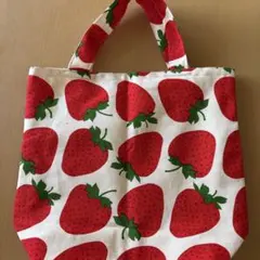 いちご柄コットンエコバッグ　サブバック