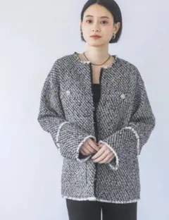 ツイード ノーカラージャケット