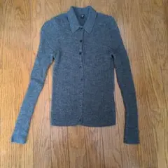 UNIQLO グレー リブ編み カーディガン M　毛100%
