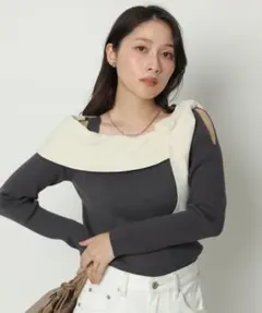 アプワイザーリッシェ バックリボンビスチェペプラムニット （ドット