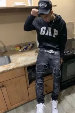 GAP 黒 フード付きパーカー uk us drip 激レアサイズ