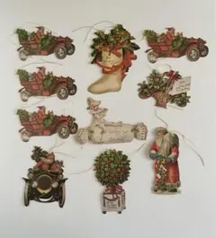 クリスマス　オーナメント　アンティーク　新品未使用　紙製　ビンテージ　赤　緑