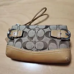 コーチ リストレットポーチ ミニポーチ キャンバス ブラウン系 シグネチャー