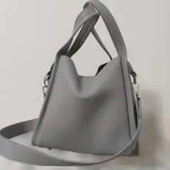 スクエア ミニトートショルダーバッグ グレー ベルト、ポーチ付き