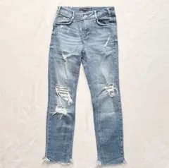 ザラ ダメージデニム クラッシュデニム ライトブルー EUR34 XS Sのサムネイル