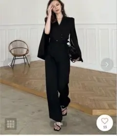 ロイヤルパーティー　ベルト付ケープ風オールインワン （ブラック）