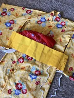 花柄浴衣 黄色 120cm~ 赤い帯付き