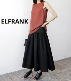 美品　エルフランク　ELFRANK　ふくれジャガードラウンドヘムミモレ丈　F　黒