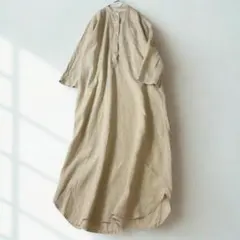 無印良品 リネン100% マキシワンピース バンドカラー M