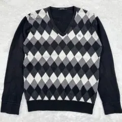 美品 バーバリー ブラックレーベル アーガイル ニット L ホース 刺繍 黒