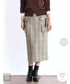 【新品未使用】FENNEL フラシポケットチェックナロースカート ベージュ